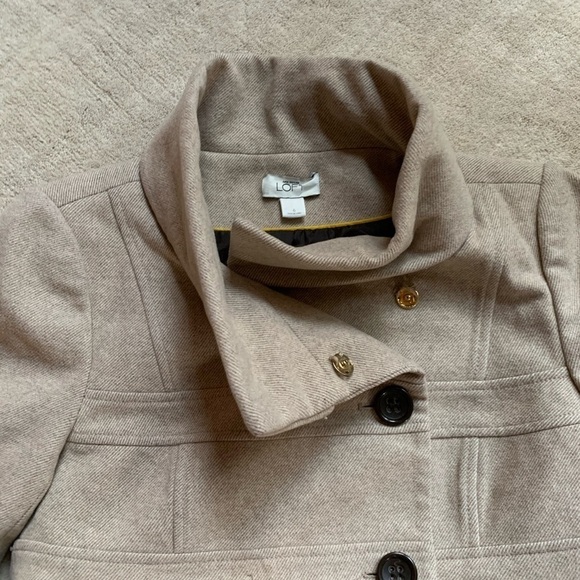 LOFT Oatmeal Bell Sleeve Empire Waisted Peacoat - Picture 6 of 11